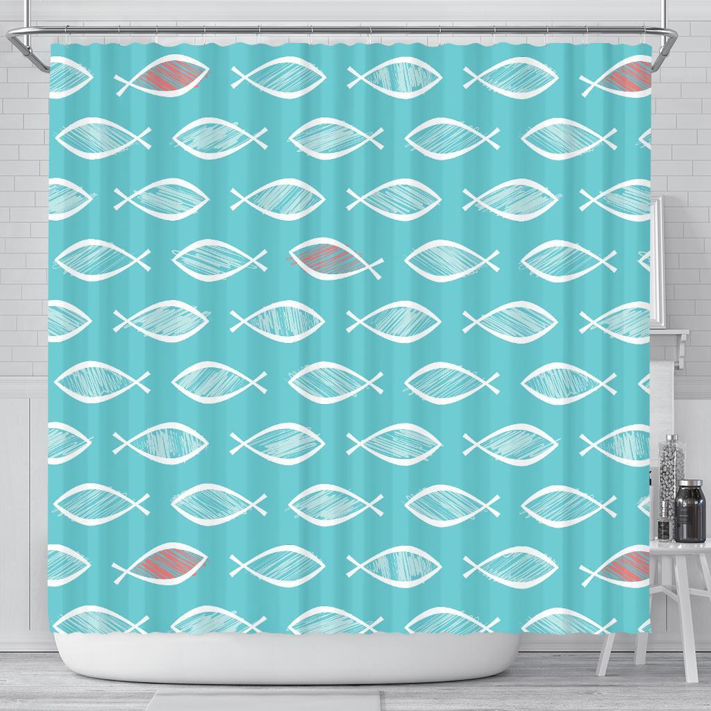 Ichthys Christian Pattern Print Bathroom Shower Curtain-grizzshop