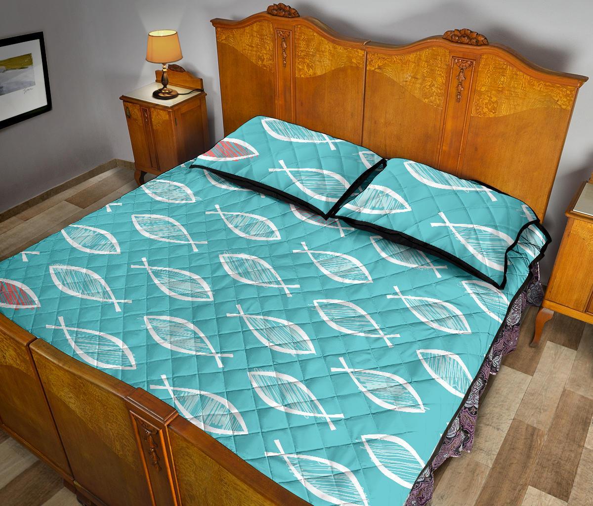 Ichthys Christian Pattern Print Bed Set Quilt-grizzshop