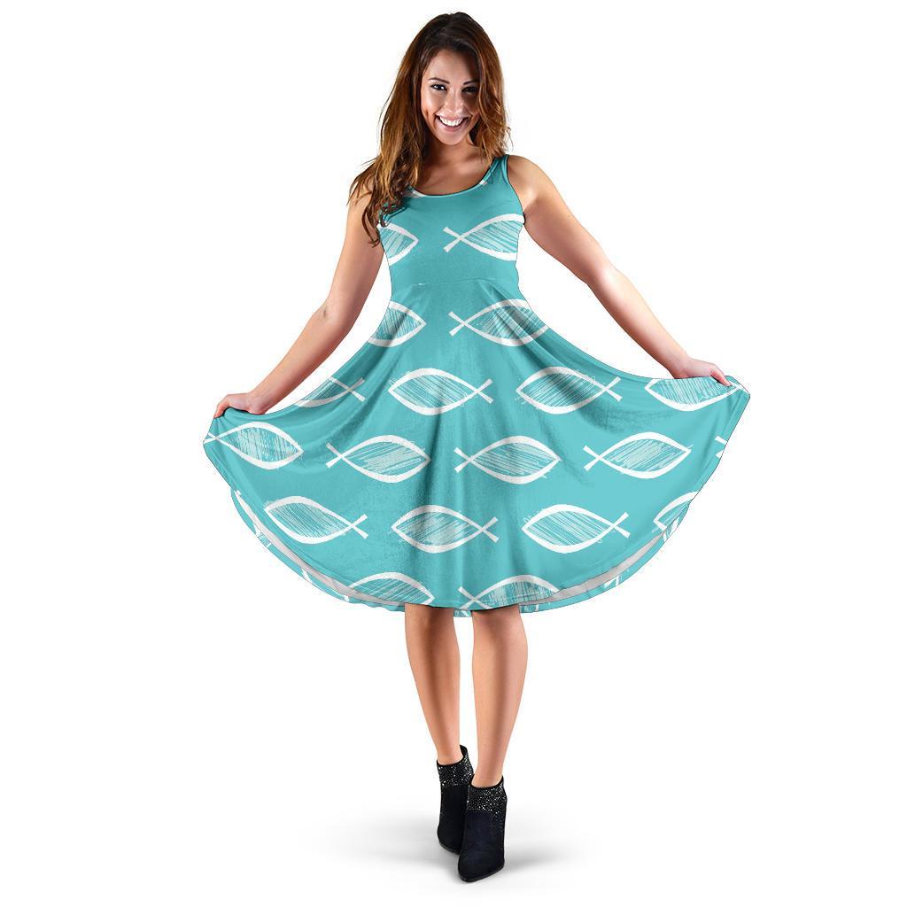 Ichthys Christian Pattern Print Dress-grizzshop