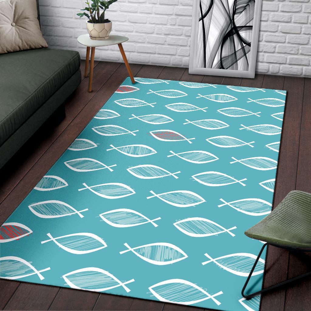 Ichthys Christian Pattern Print Floor Mat-grizzshop