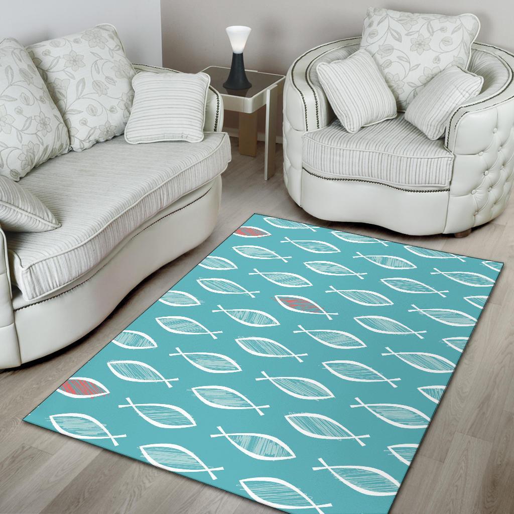 Ichthys Christian Pattern Print Floor Mat-grizzshop