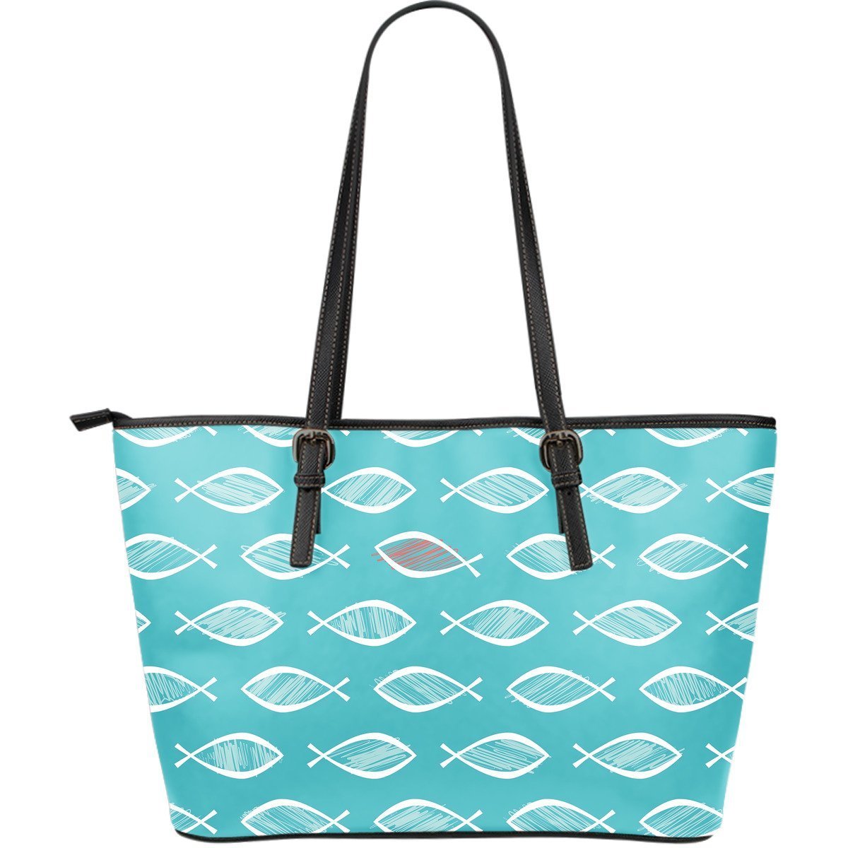 Ichthys Christian Pattern Print Leather Tote Bag-grizzshop