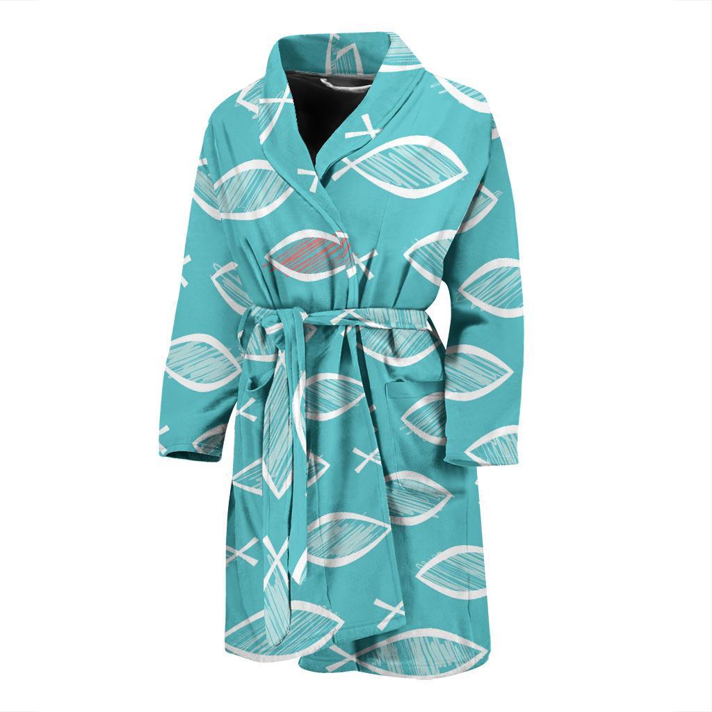 Ichthys Christian Pattern Print Men Long Robe-grizzshop