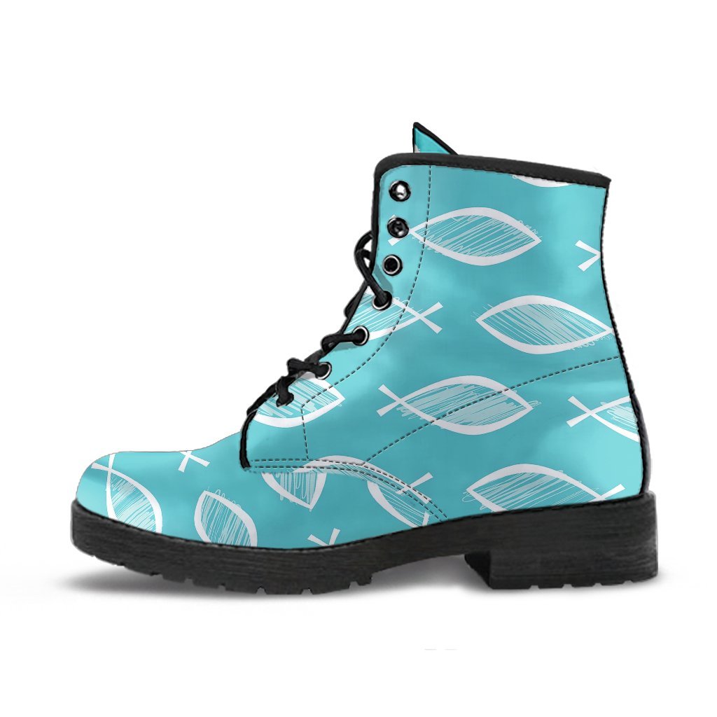 Ichthys Christian Pattern Print Men Women Leather Boots-grizzshop