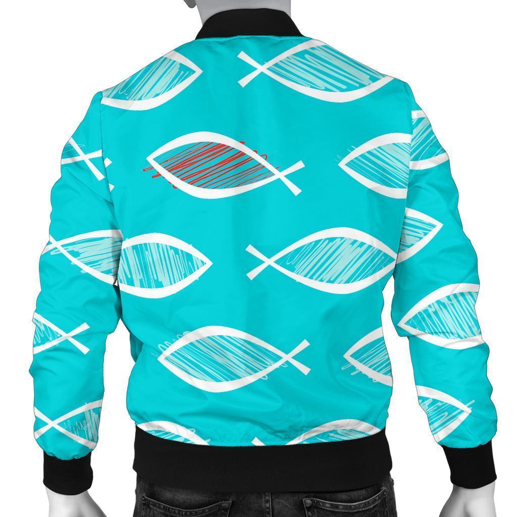 Ichthys Christian Pattern Print Men's Bomber Jacket-grizzshop