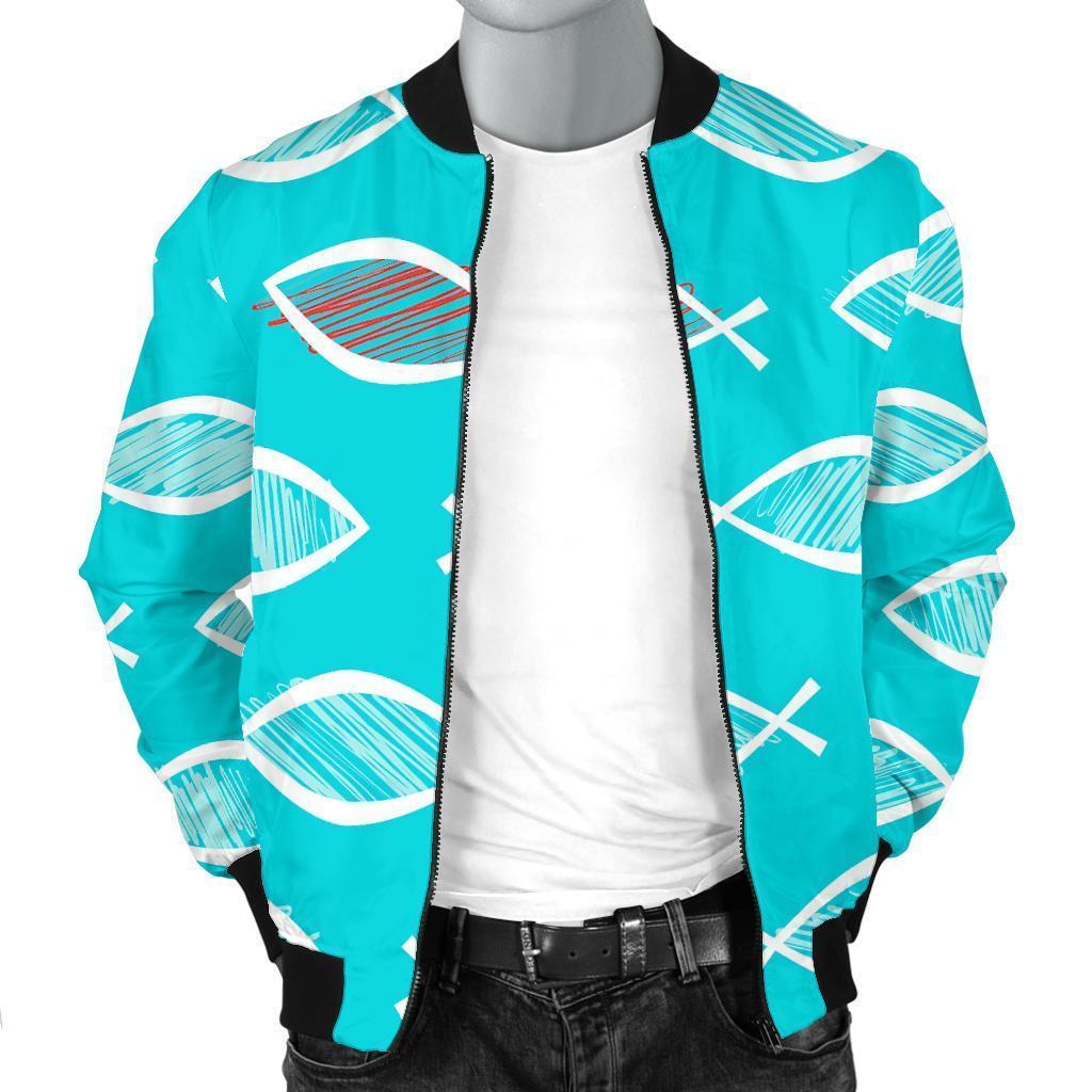 Ichthys Christian Pattern Print Men's Bomber Jacket-grizzshop