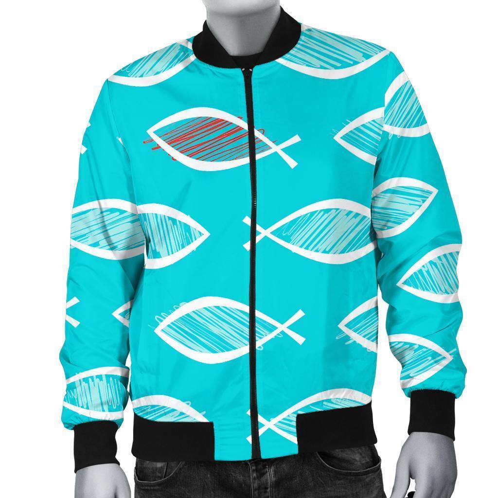 Ichthys Christian Pattern Print Men's Bomber Jacket-grizzshop