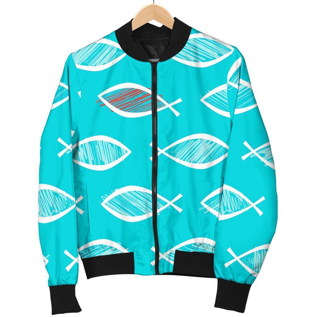 Ichthys Christian Pattern Print Men's Bomber Jacket-grizzshop