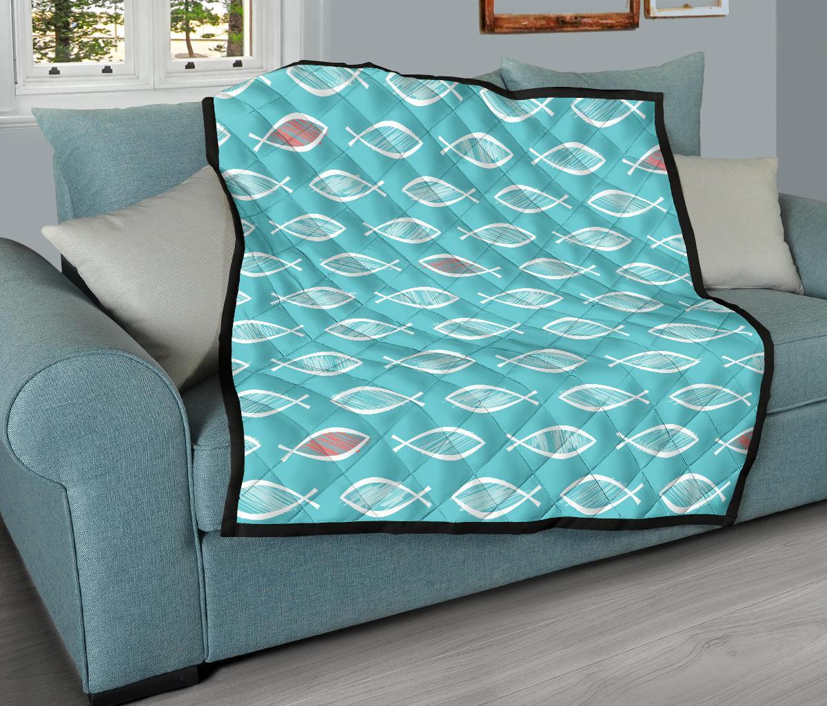 Ichthys Christian Pattern Print Quilt-grizzshop