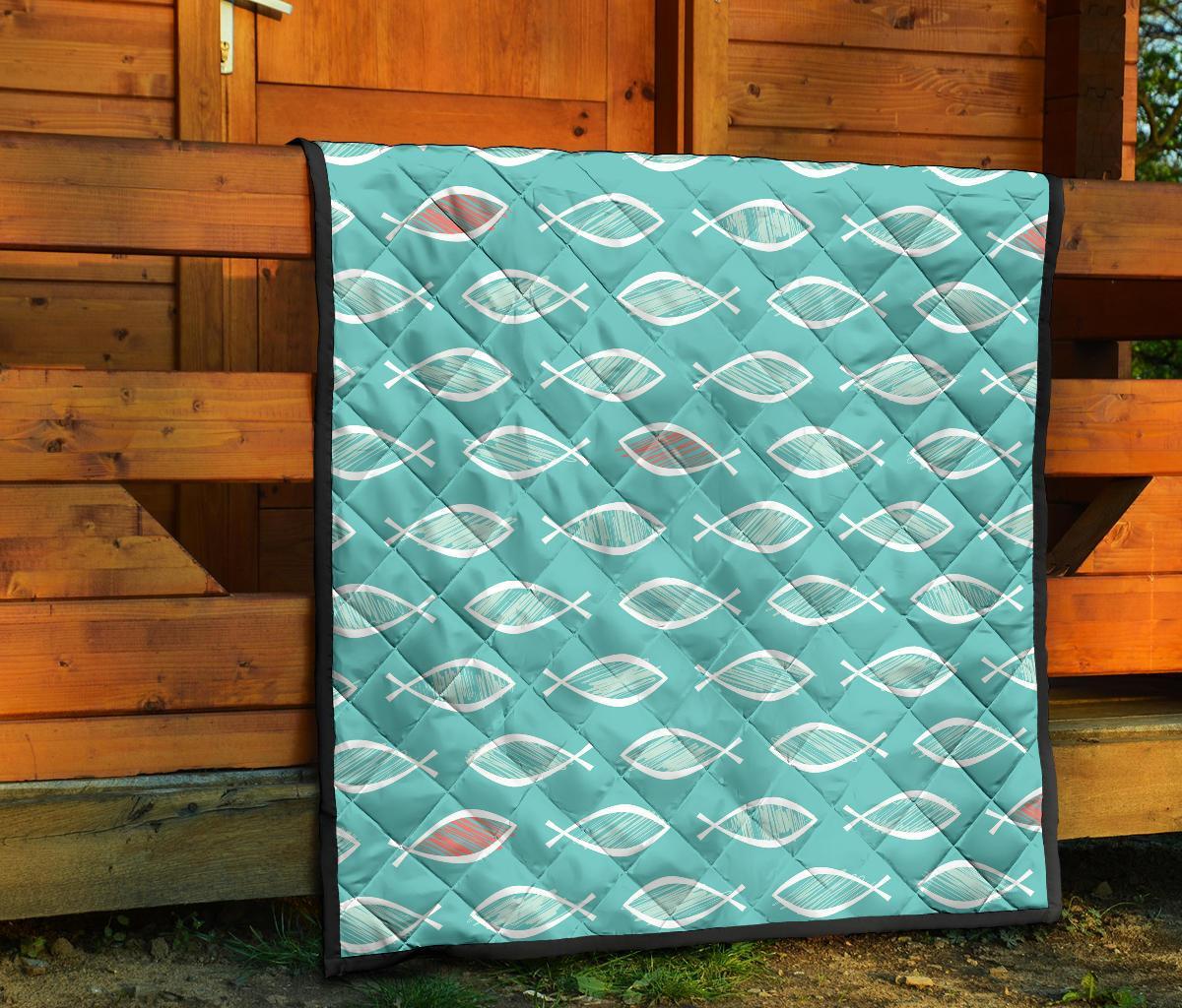 Ichthys Christian Pattern Print Quilt-grizzshop