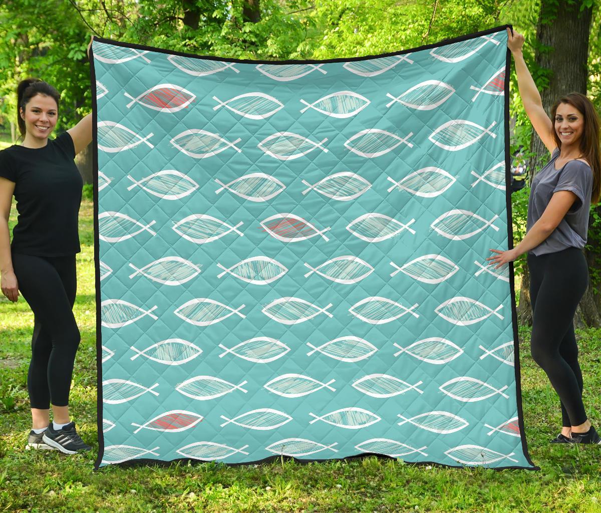 Ichthys Christian Pattern Print Quilt-grizzshop