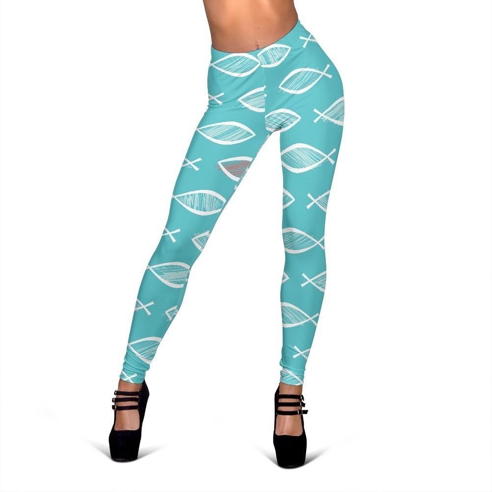 Ichthys Christian Pattern Print Women Leggings-grizzshop