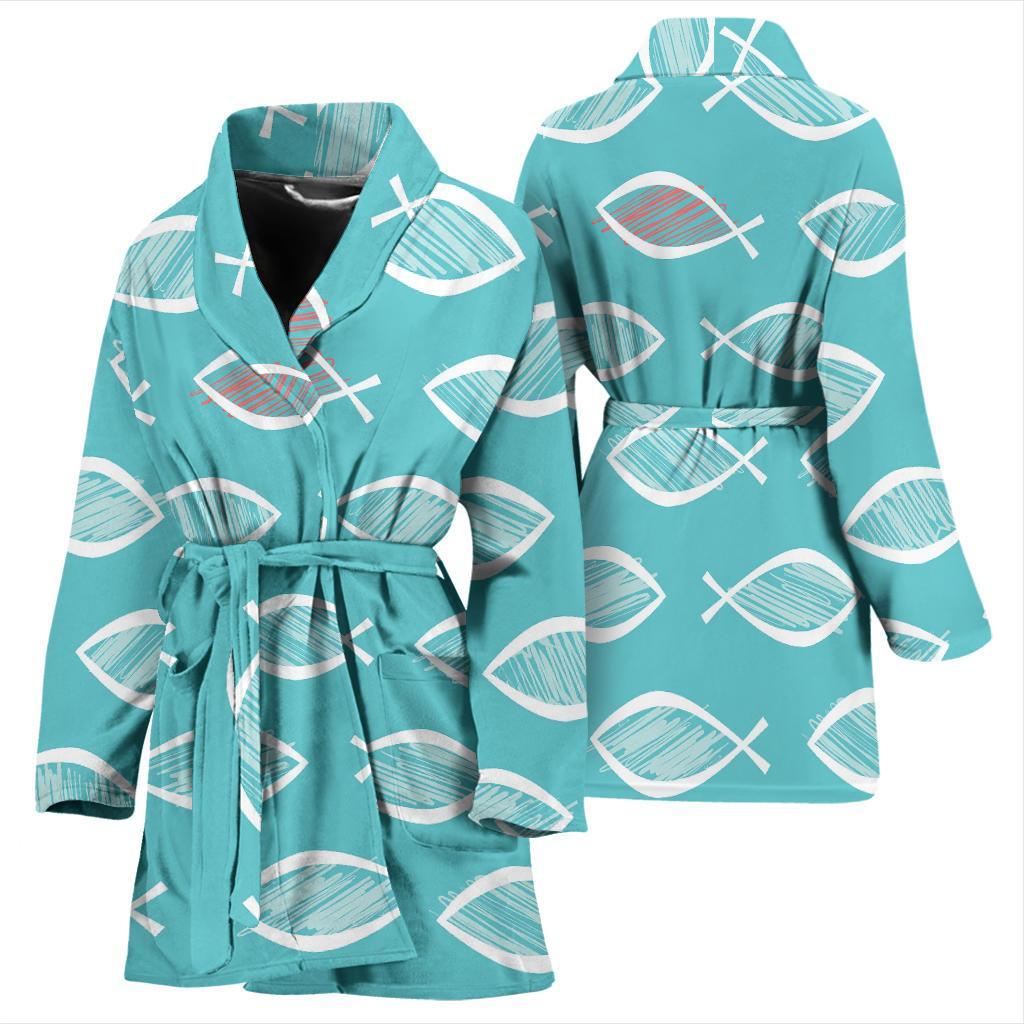 Ichthys Christian Pattern Print Women Long Robe-grizzshop