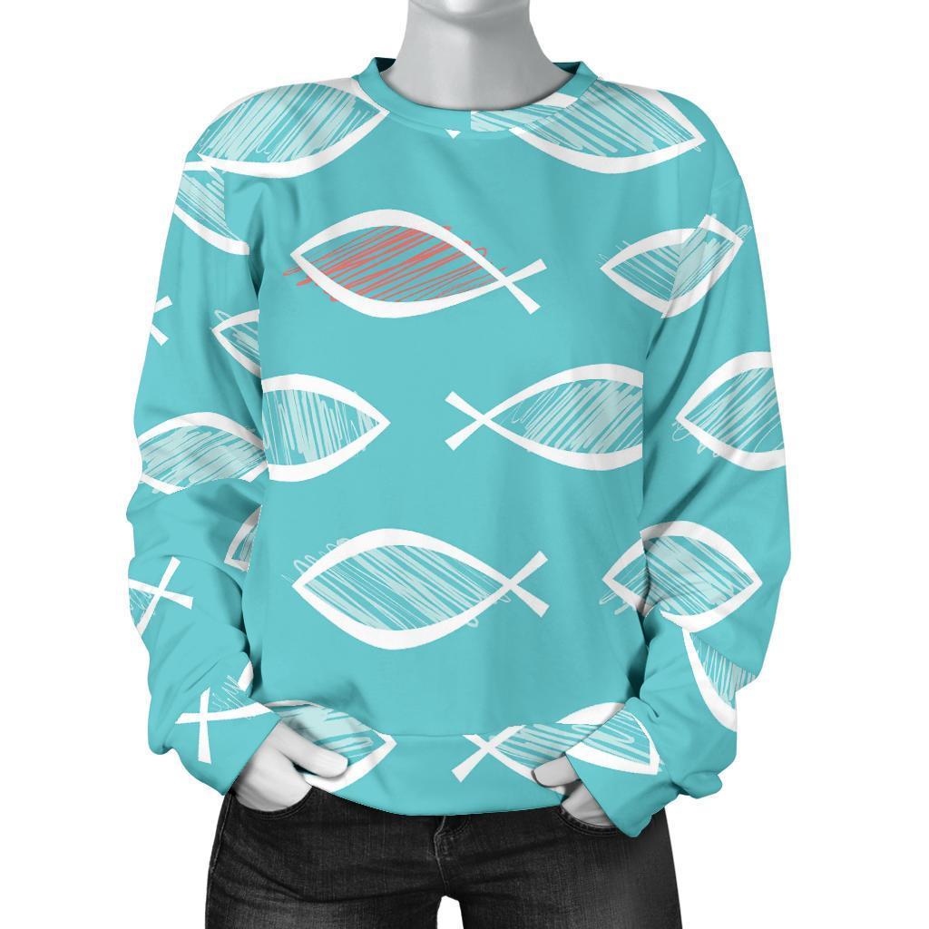 Ichthys Christian Pattern Print Women's Sweatshirt-grizzshop