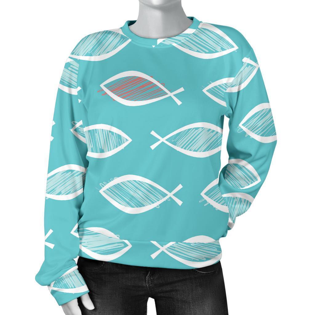 Ichthys Christian Pattern Print Women's Sweatshirt-grizzshop