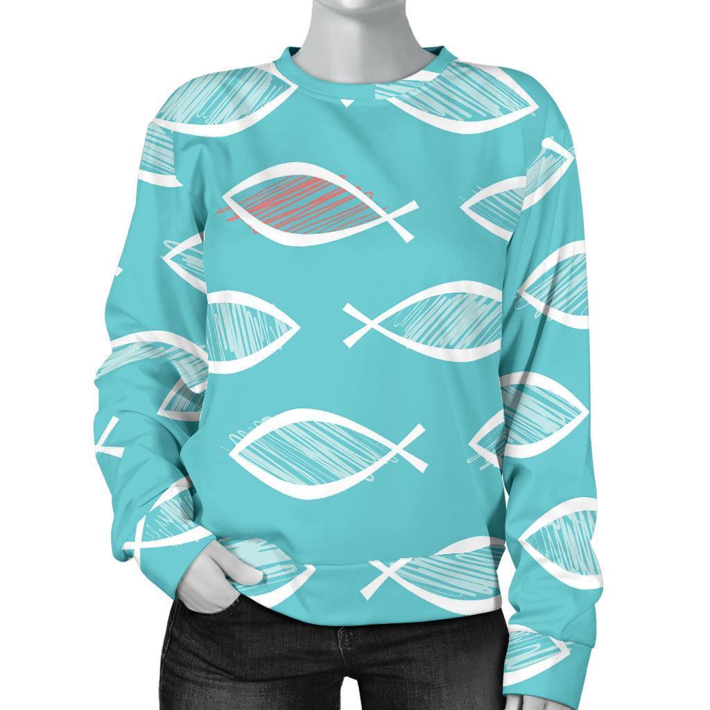 Ichthys Christian Pattern Print Women's Sweatshirt-grizzshop