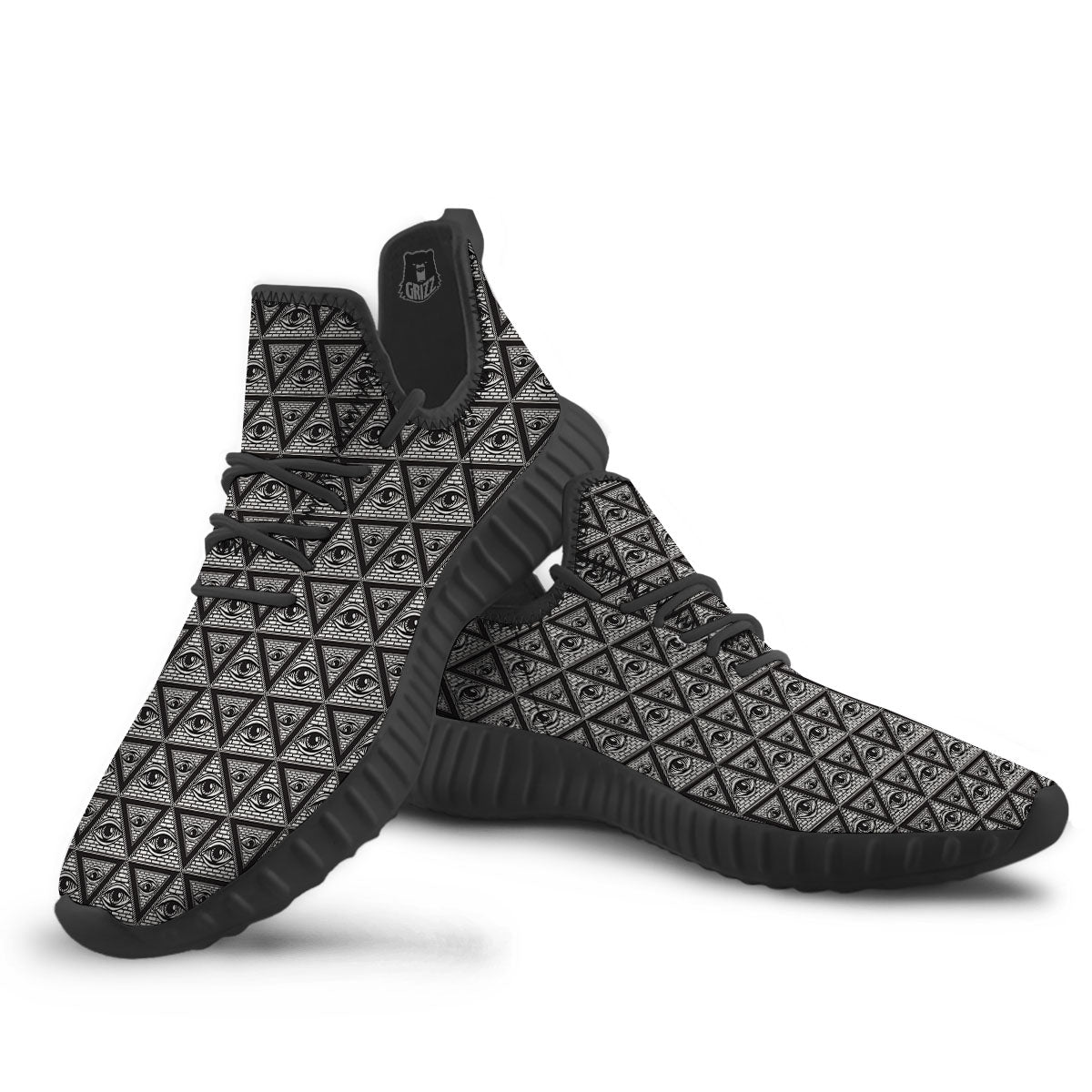 Illuminati Print Pattern Black Walking Shoes-grizzshop