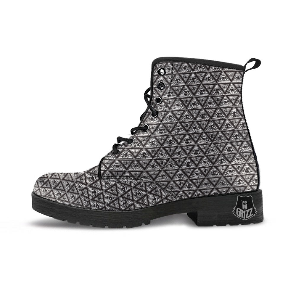 Illuminati Print Pattern Leather Boots-grizzshop