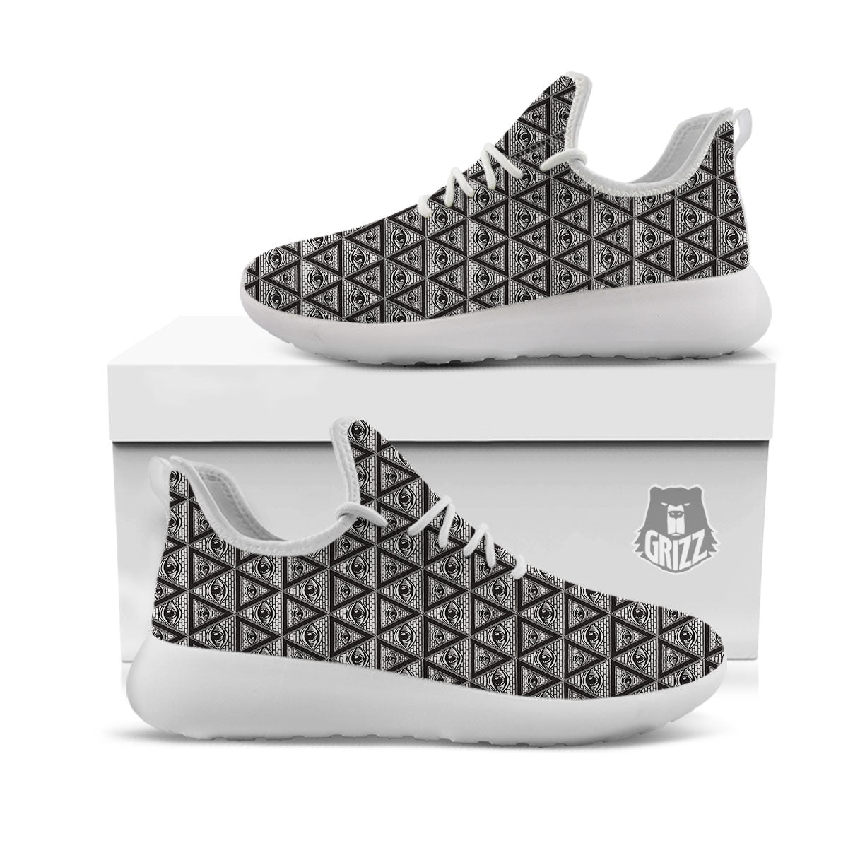 Illuminati Print Pattern White Athletic Shoes-grizzshop