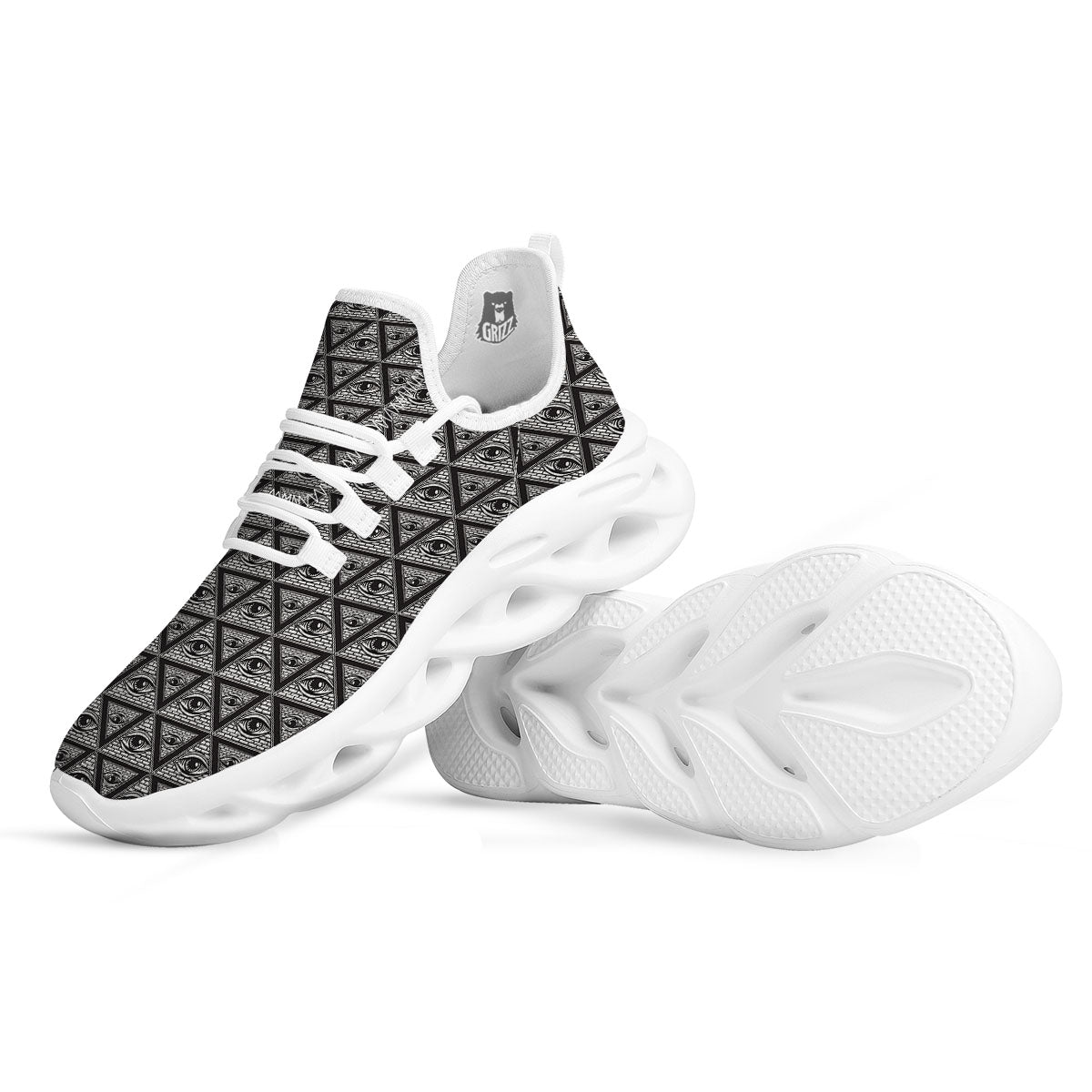Illuminati Print Pattern White Running Shoes-grizzshop