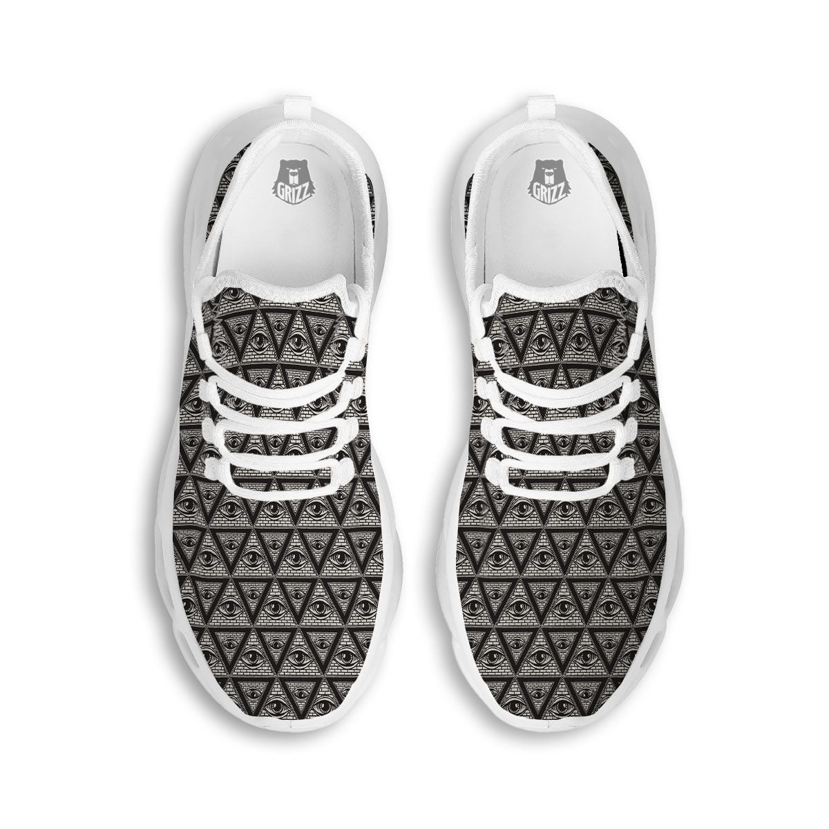 Illuminati Print Pattern White Running Shoes-grizzshop