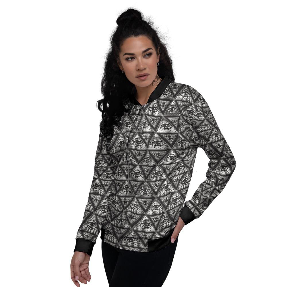 Illuminati Print Pattern Women's Bomber Jacket-grizzshop