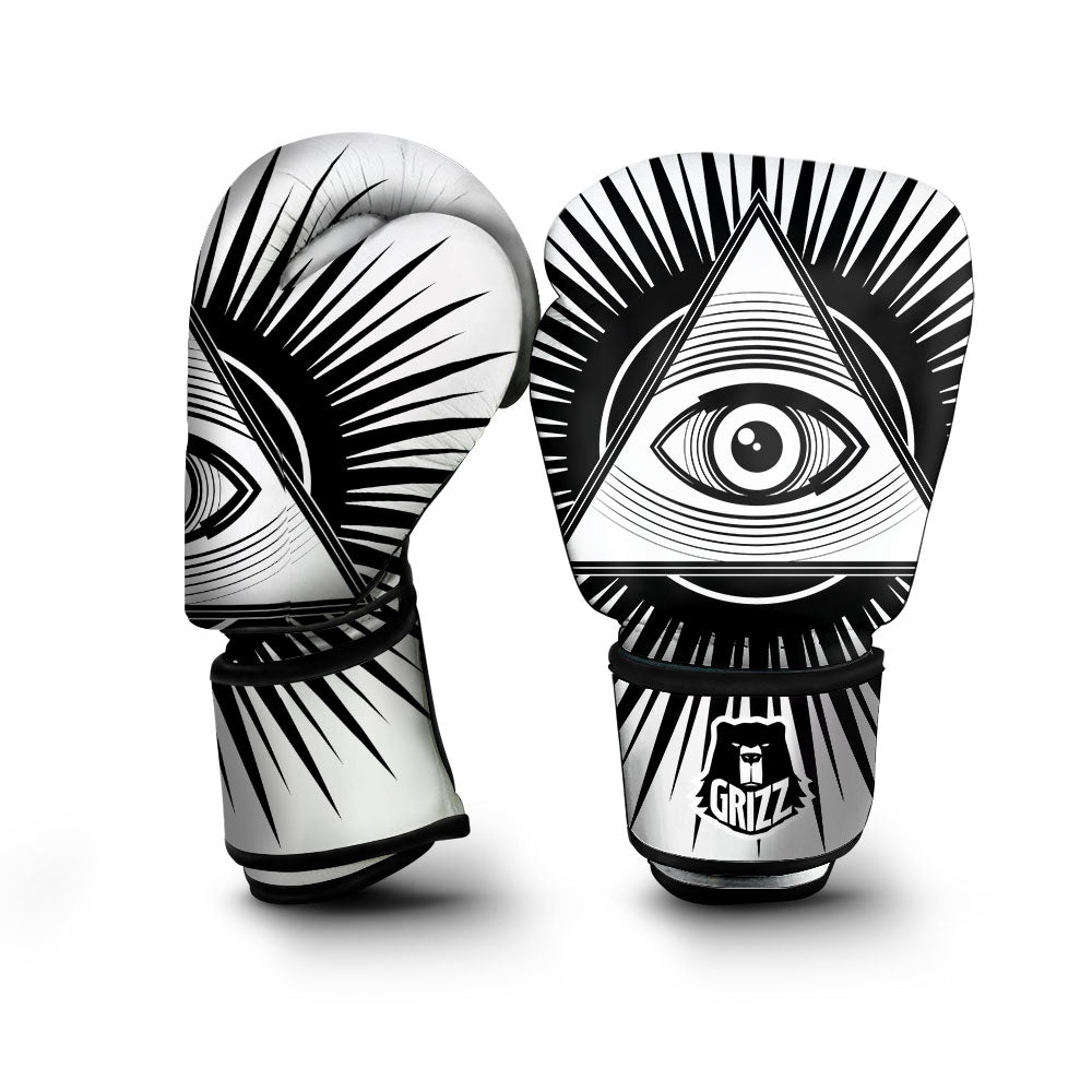Illuminati White And Black Print Boxing Gloves-grizzshop