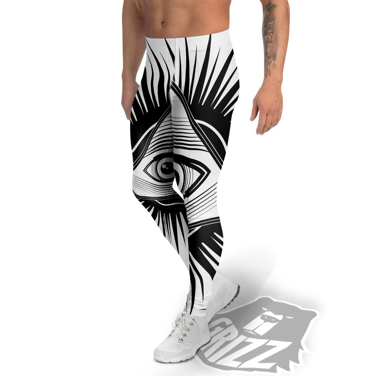 Illuminati White And Black Print Men's Leggings-grizzshop