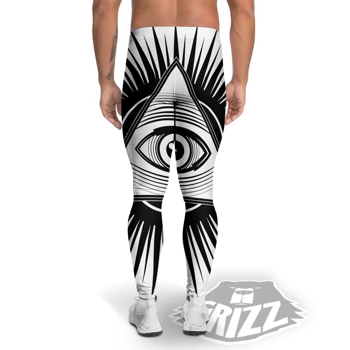 Illuminati White And Black Print Men's Leggings-grizzshop
