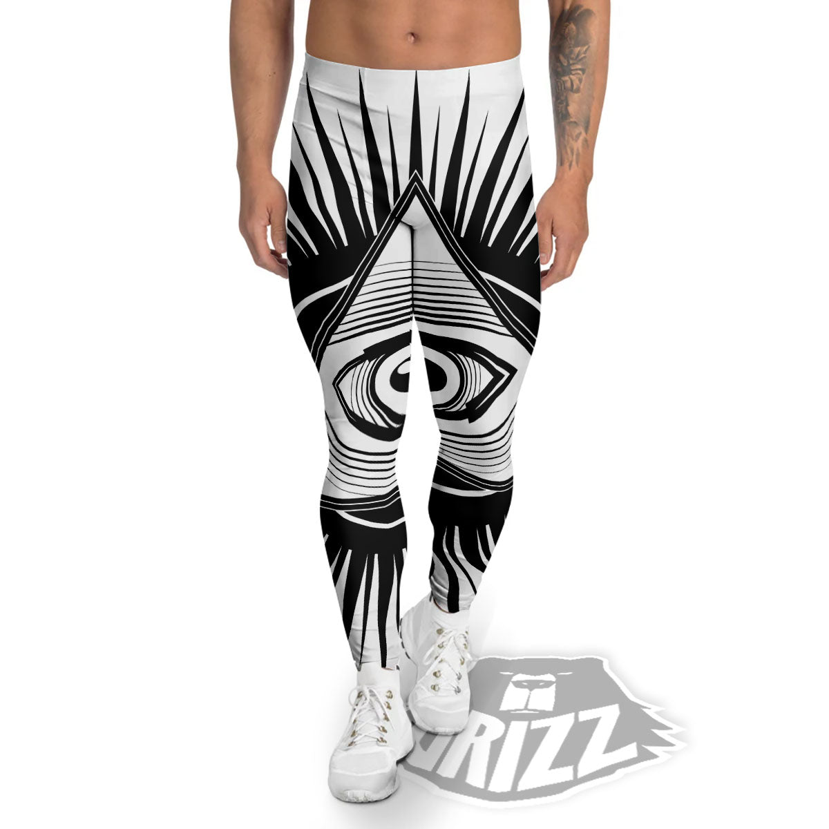 Illuminati White And Black Print Men's Leggings-grizzshop