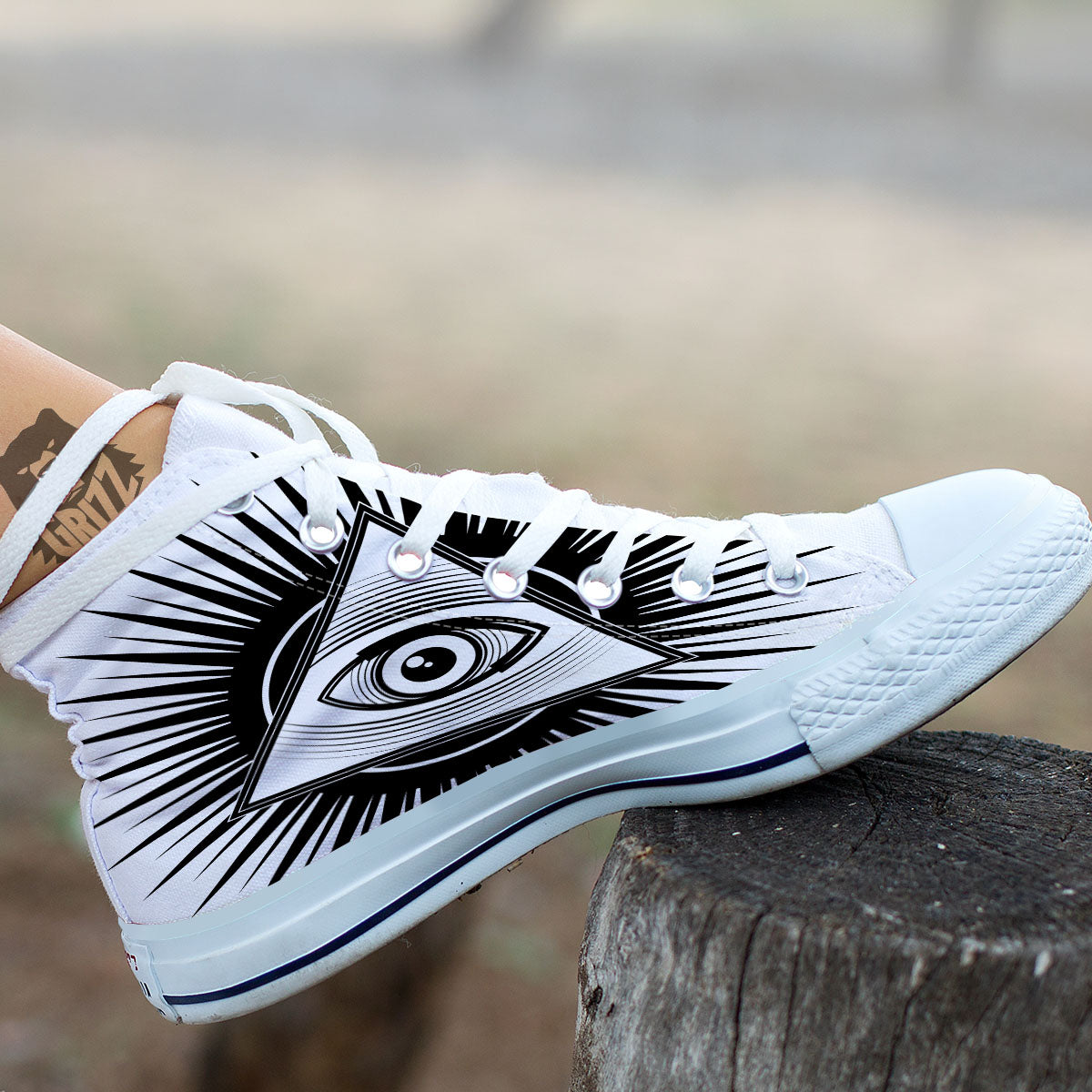 Illuminati White And Black Print White High Top Shoes-grizzshop