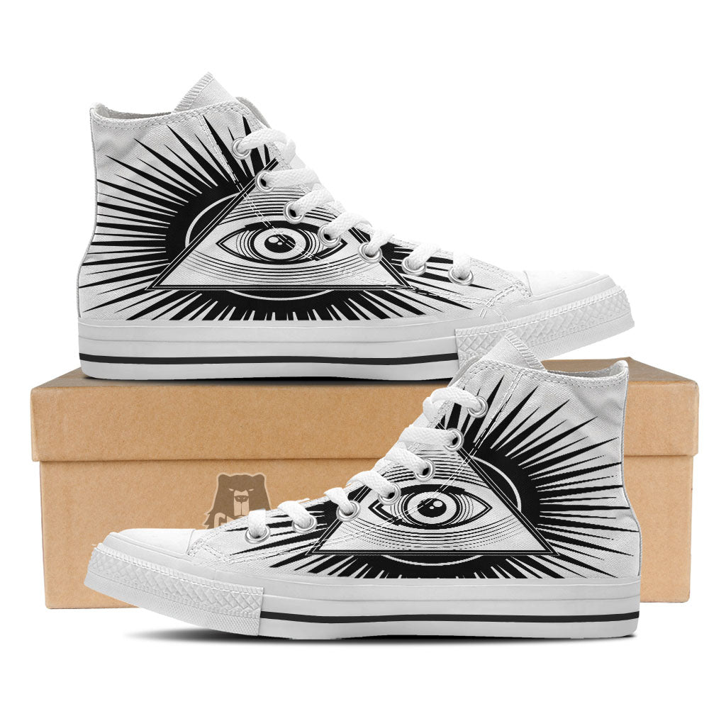 Illuminati White And Black Print White High Top Shoes-grizzshop