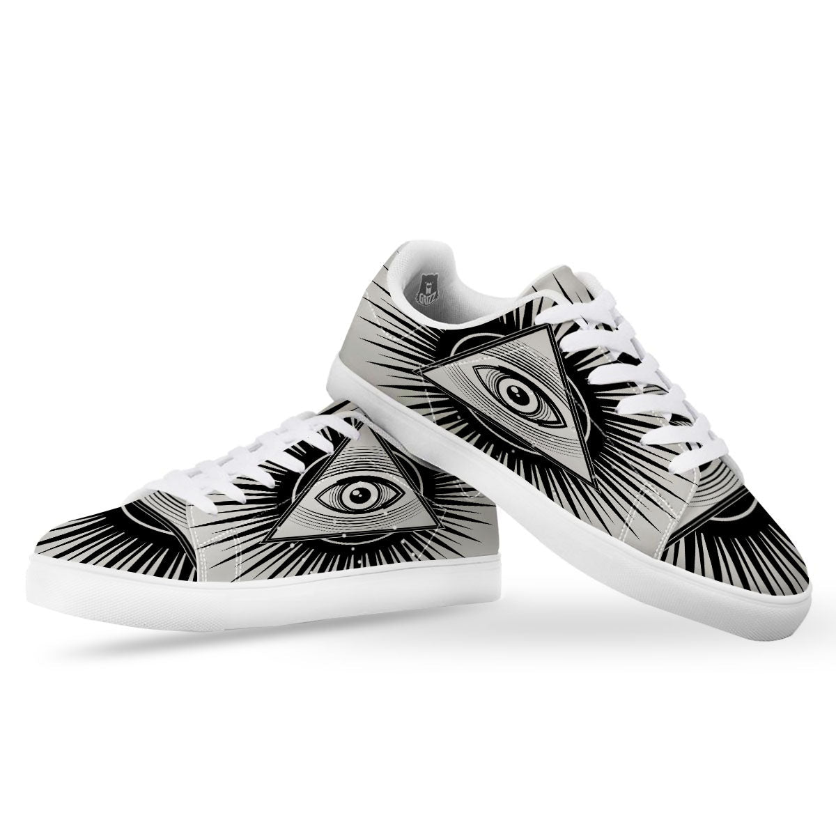 Illuminati White And Black Print White Low Top Sneakers-grizzshop