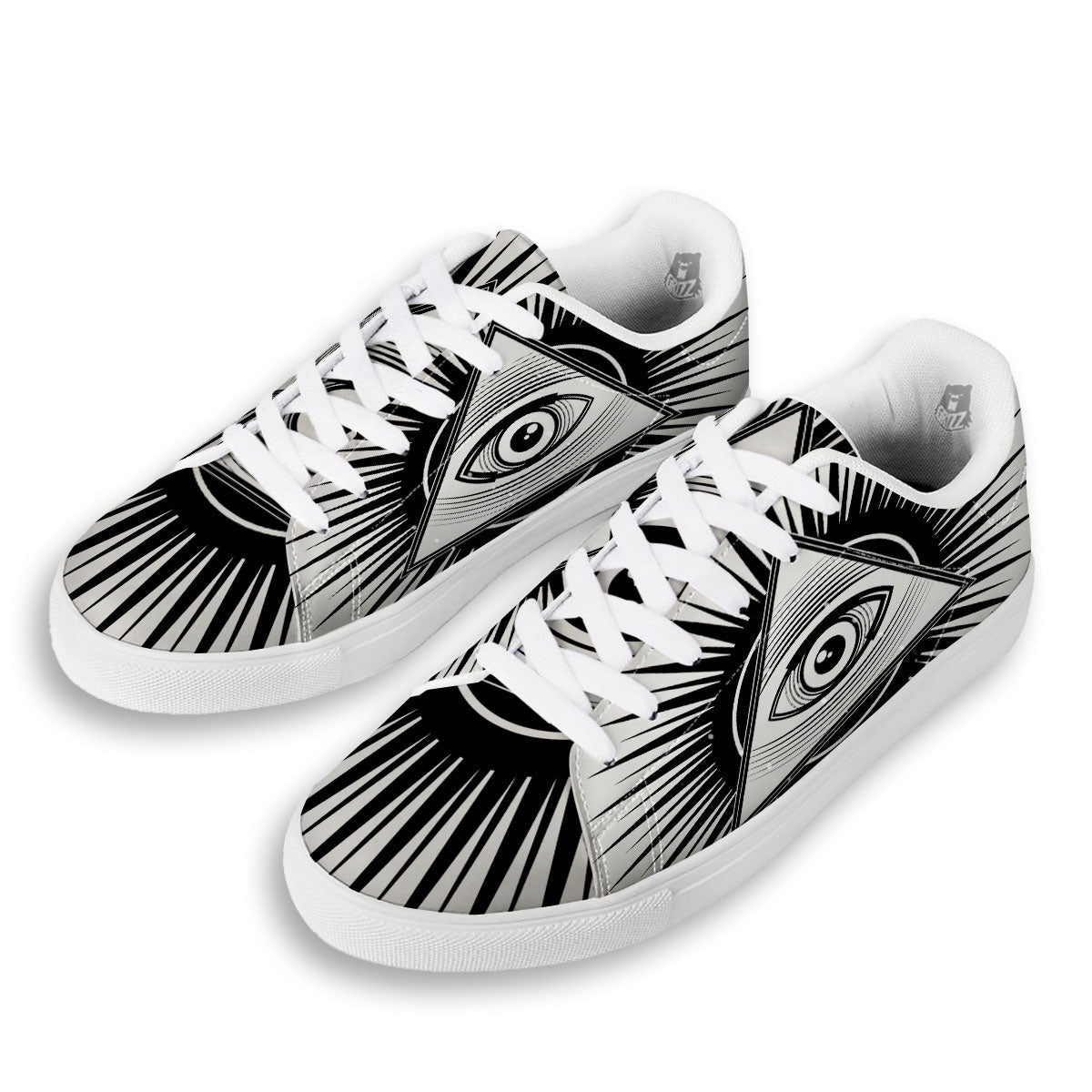 Illuminati White And Black Print White Low Top Sneakers-grizzshop