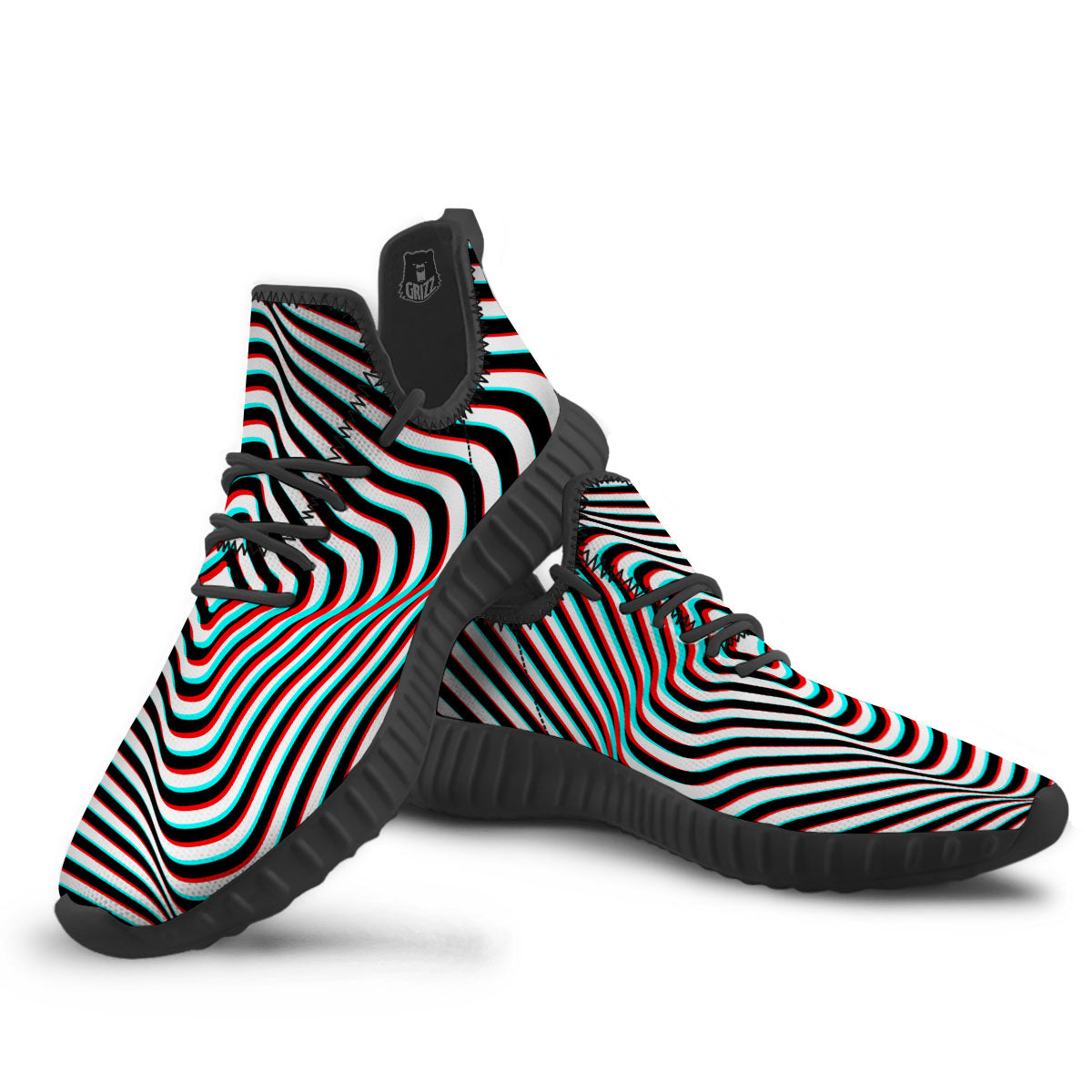 Illusion Anaglyph Optical Print Black Walking Shoes-grizzshop