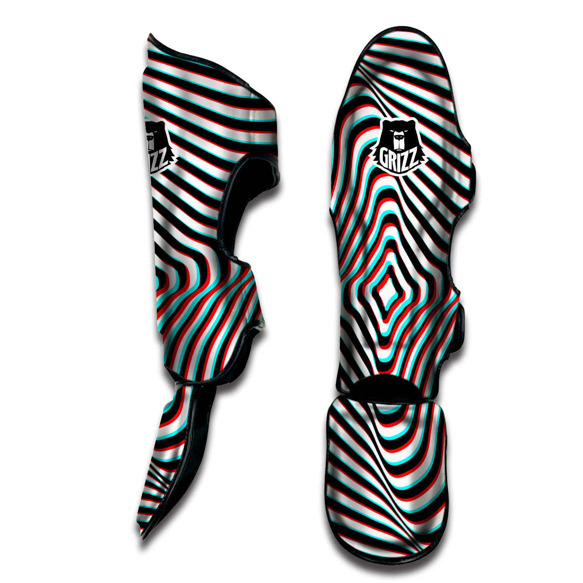 Illusion Anaglyph Optical Print Muay Thai Shin Guards-grizzshop