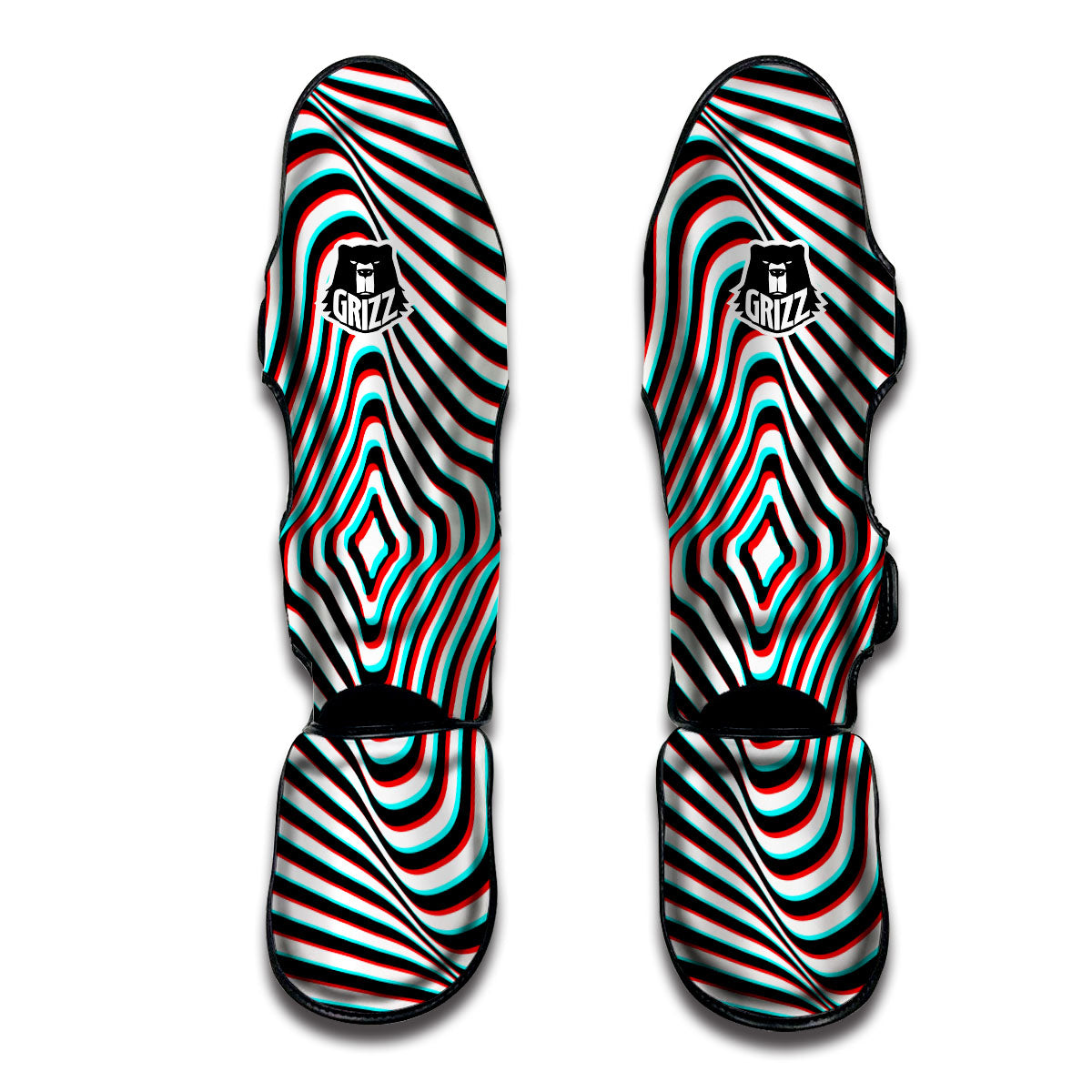 Illusion Anaglyph Optical Print Muay Thai Shin Guards-grizzshop