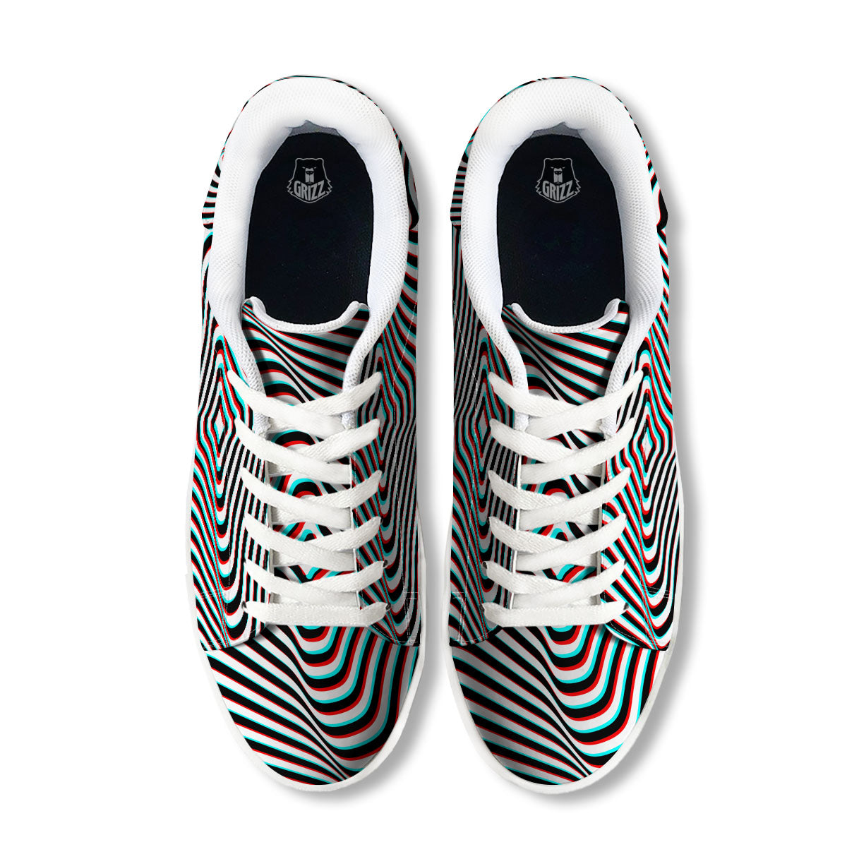 Illusion Anaglyph Optical Print White Low Top Sneakers-grizzshop