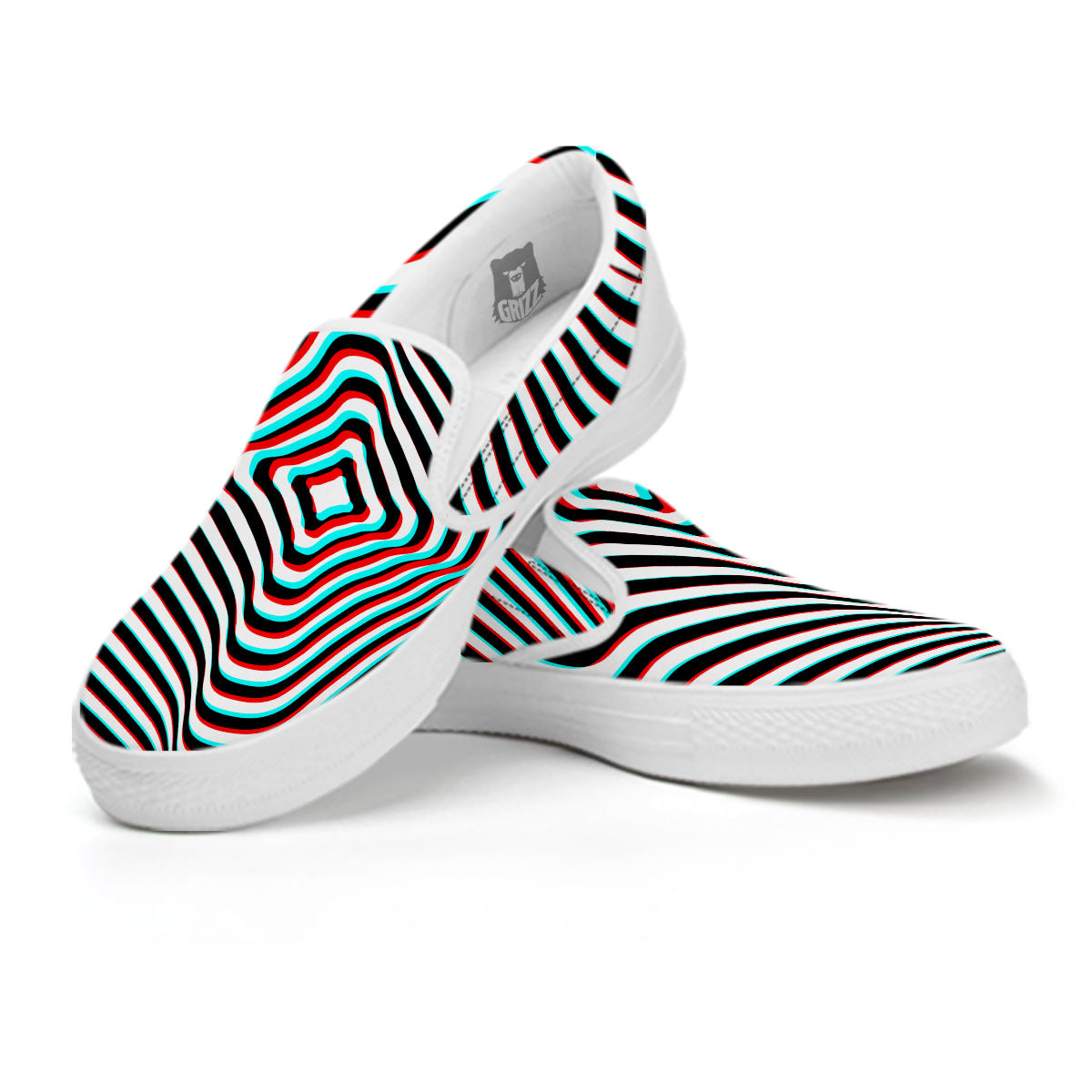 Illusion Anaglyph Optical Print White Slip On Shoes-grizzshop