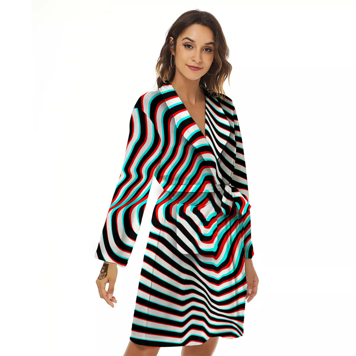 Illusion Anaglyph Optical Print Women's Robe-grizzshop