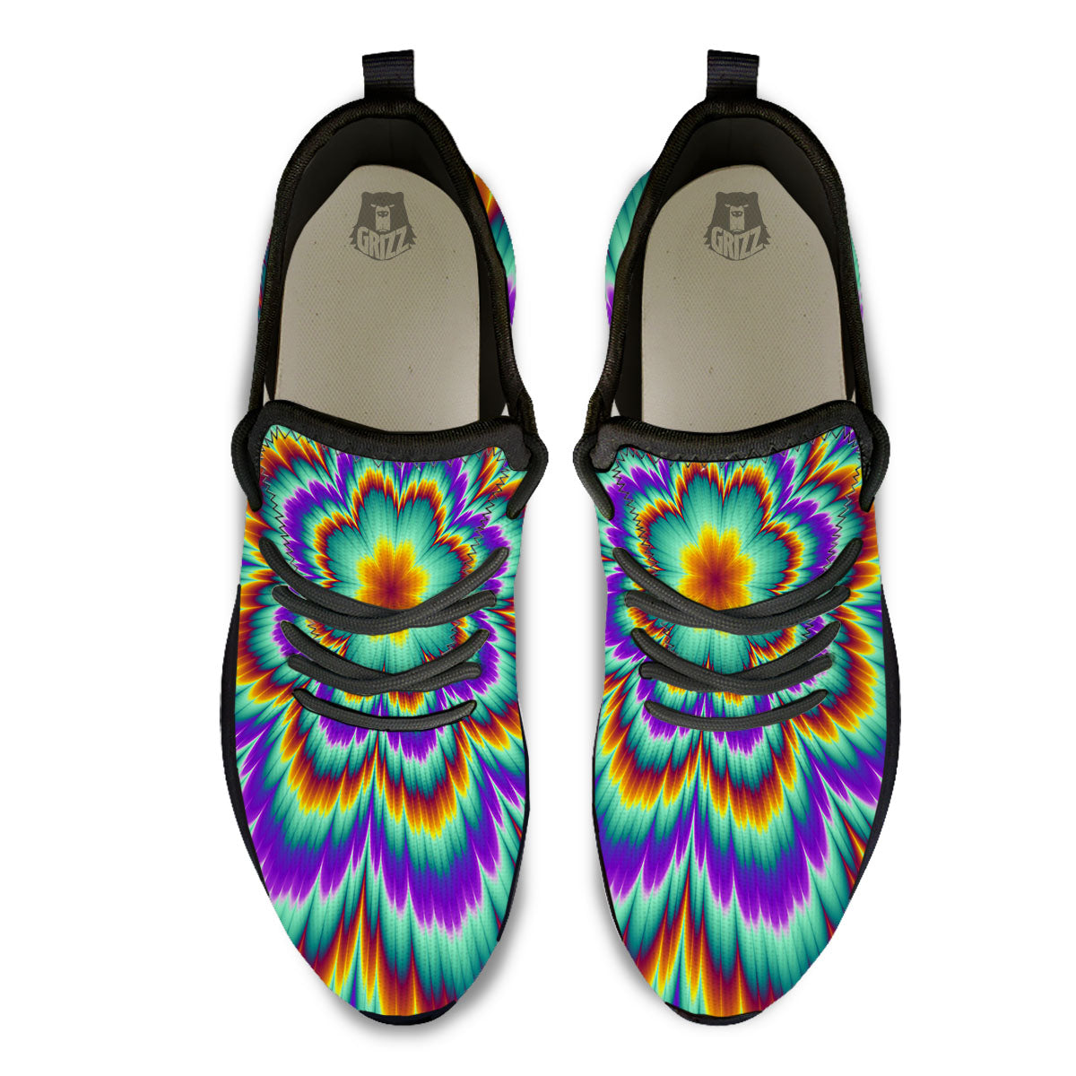 Illusion Optical Explosion Psychedelic Black Athletic Shoes-grizzshop