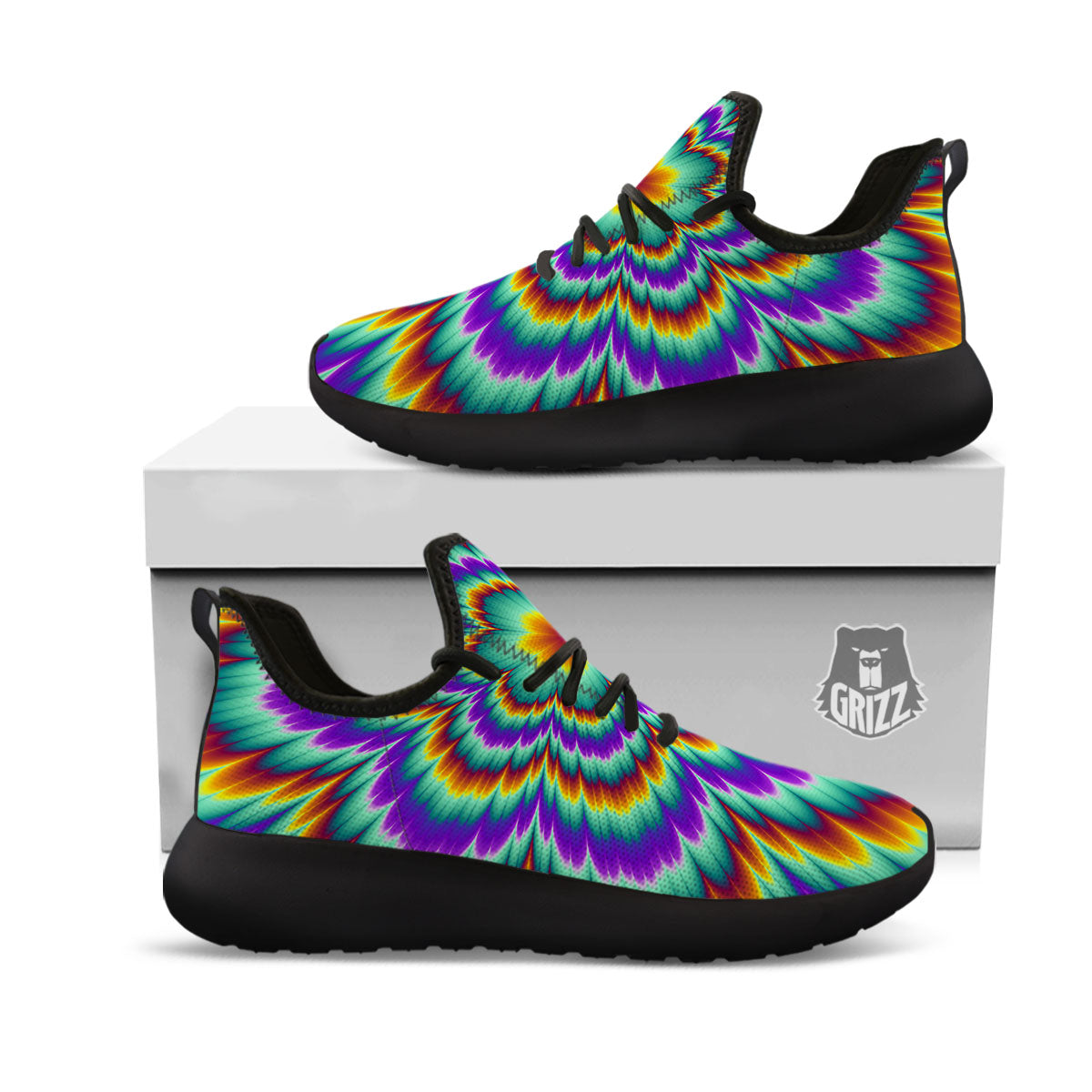 Illusion Optical Explosion Psychedelic Black Athletic Shoes-grizzshop