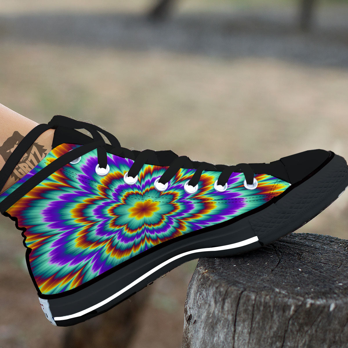 Illusion Optical Explosion Psychedelic Black High Top Shoes-grizzshop