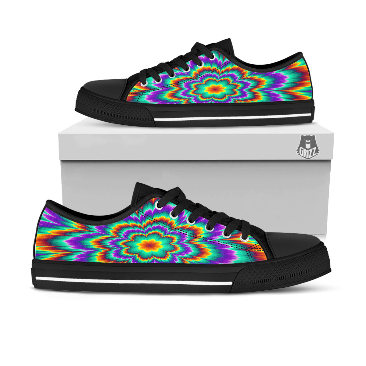 Illusion Optical Explosion Psychedelic Black Low Top Shoes-grizzshop