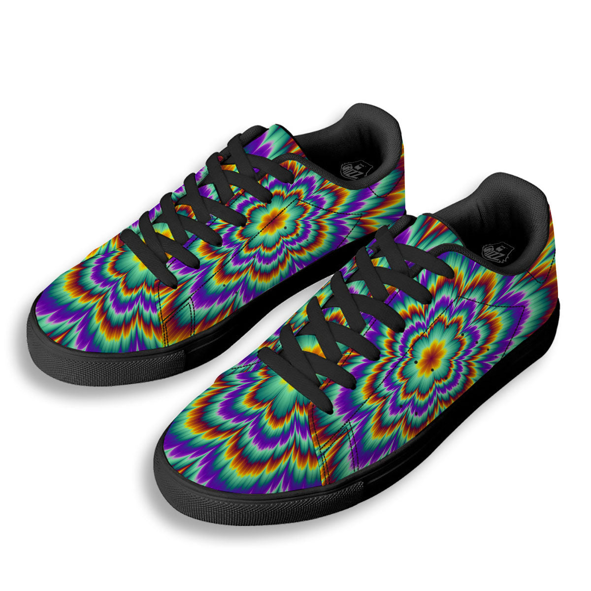Illusion Optical Explosion Psychedelic Black Low Top Sneakers-grizzshop