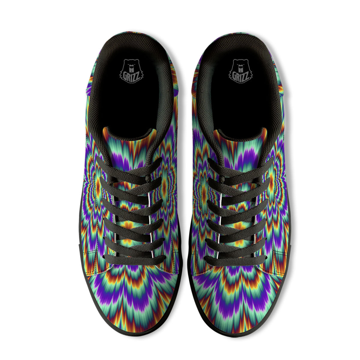 Illusion Optical Explosion Psychedelic Black Low Top Sneakers-grizzshop