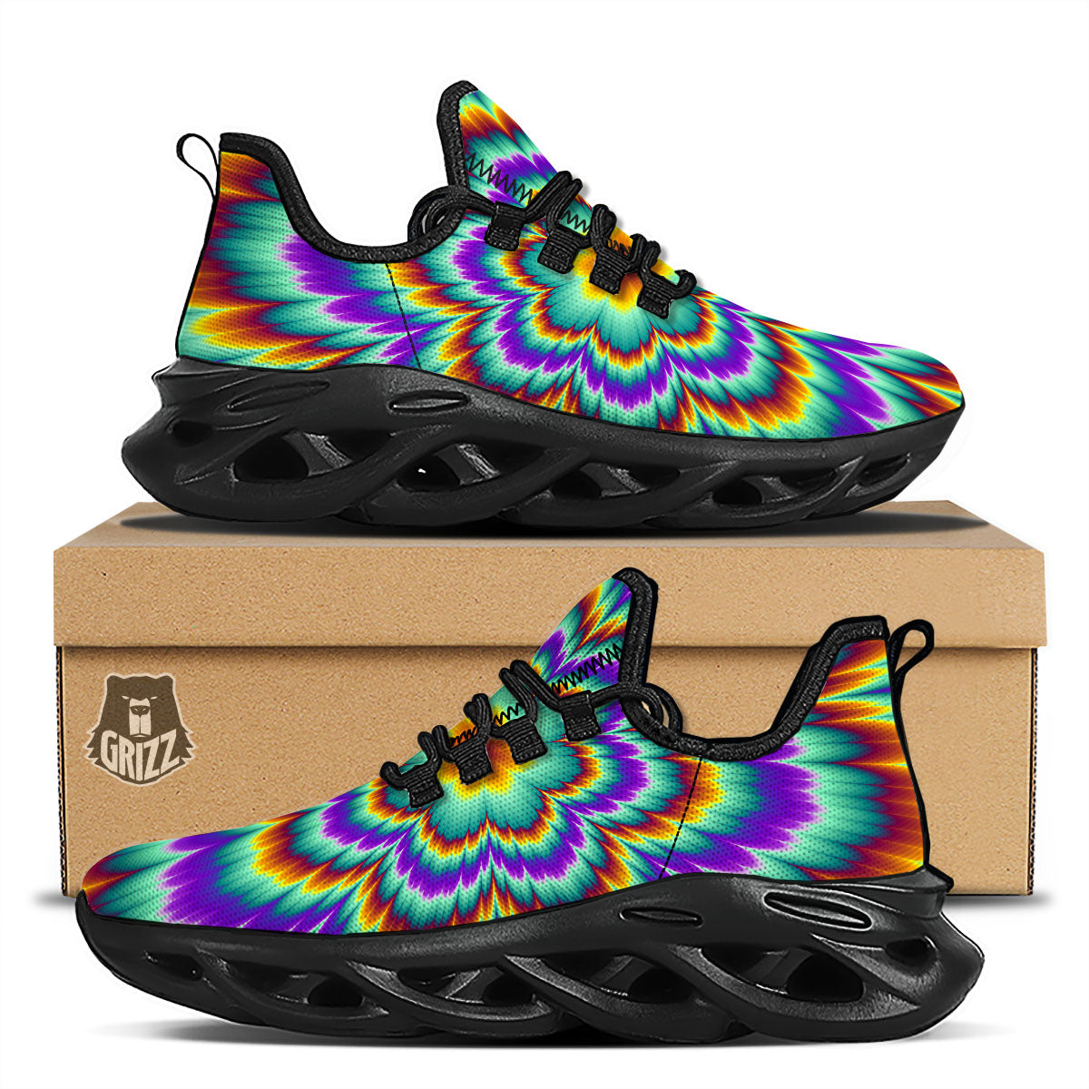 Illusion Optical Explosion Psychedelic Black Running Shoes-grizzshop