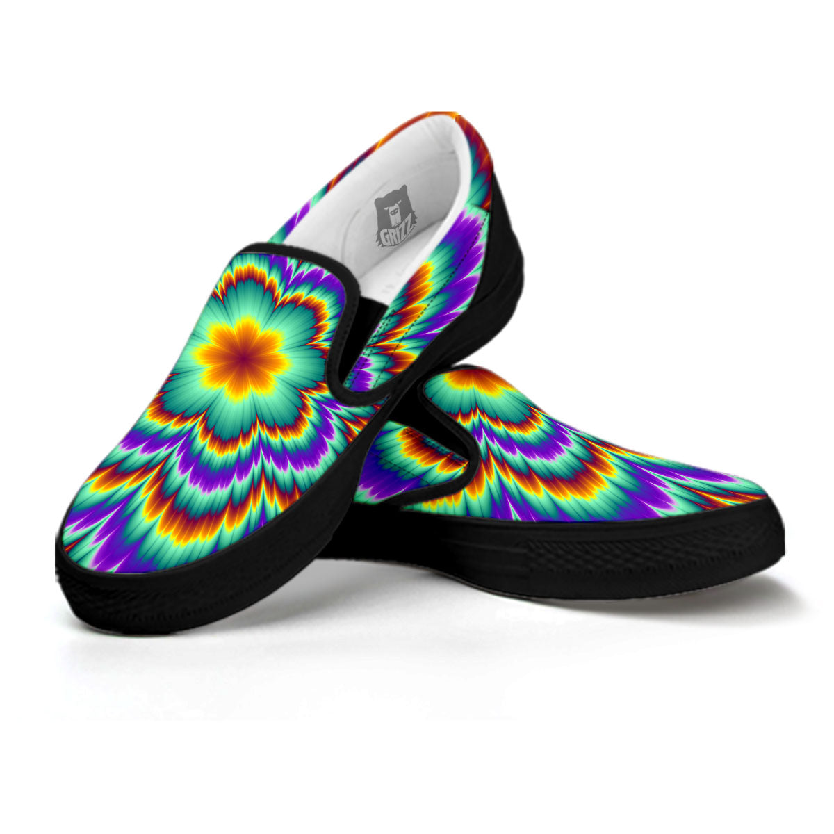 Illusion Optical Explosion Psychedelic Black Slip On Shoes-grizzshop