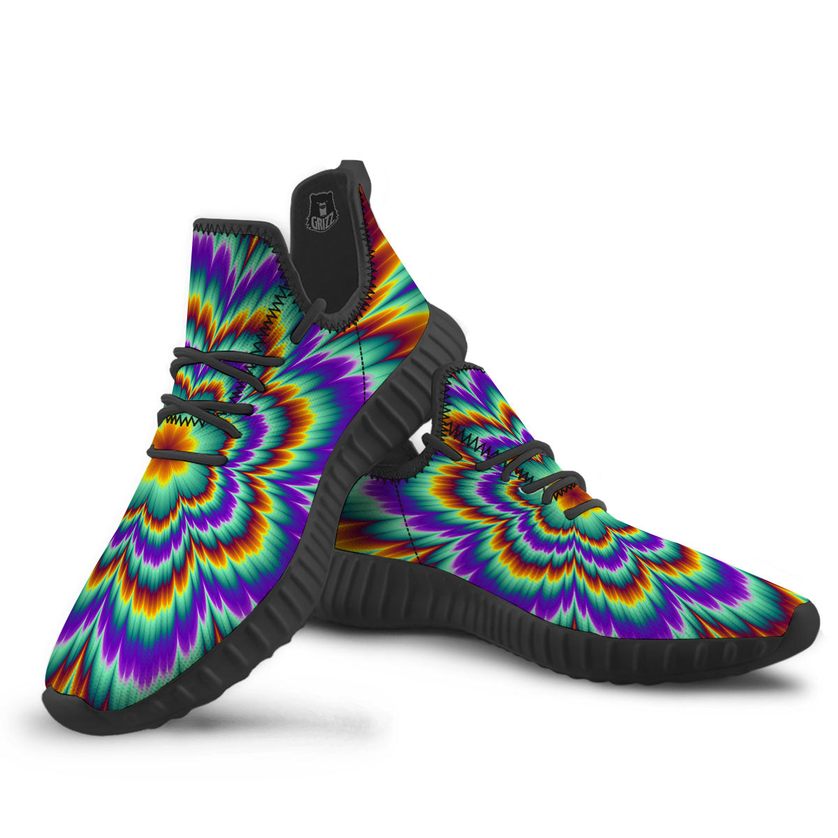 Illusion Optical Explosion Psychedelic Black Walking Shoes-grizzshop
