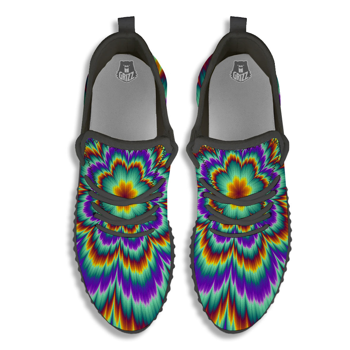 Illusion Optical Explosion Psychedelic Black Walking Shoes-grizzshop